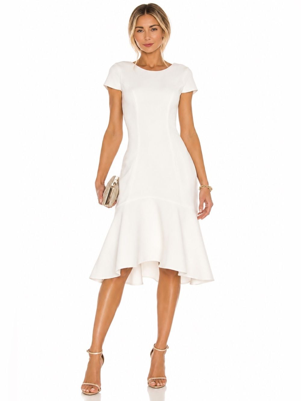 AMANDA UPRICHARD Evalina Dress in Ivory Cap-Sleeve Mermaid Hem Dress Size L